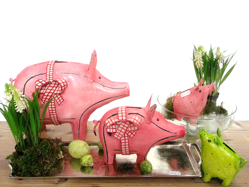 Sparschwein Metall rosa Metall Schwein mit Schleife