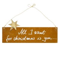 Edelrost Spruchtafel S quer Stern | All I want for christmas