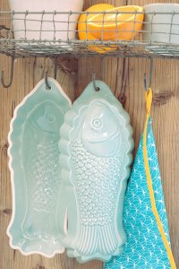 Portugiesische Keramik Backform Fisch Grün & Form