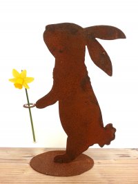 Rostiger Hase "Blumenkavalier" mit Reagenzglas L