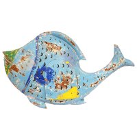 Metall Fisch Laterne hellblau