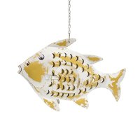 Metall Fisch Laterne weiß gold