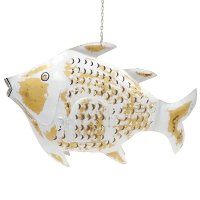 Metall Fisch Windlicht XXL weiß-gold