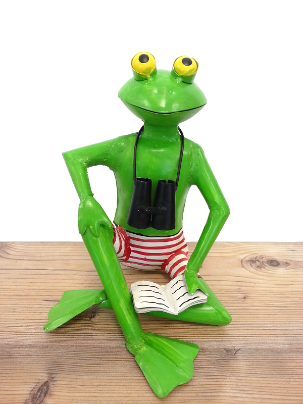 Frecher Frosch sitzend mit Fernglas Gartendekoration Eisen grün 18 cm 