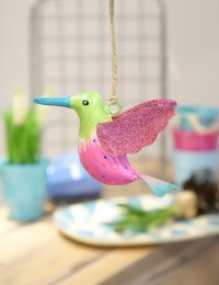 Metall Kolibri klein grün-rosa mit Glitzer