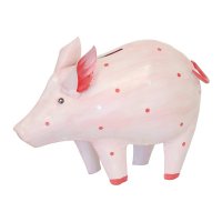 Metall Spardose Schwein rosa gepunktet
