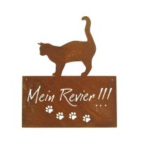 Edelrost Katzenschild "Mein Revier" H42 cm zum Aufhängen