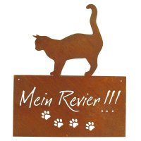 Edelrost Katzenschild "Mein Revier" H50 cm zum Aufhängen