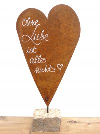Rostige Herz Tafel XL "Ohne Liebe ist alles Nichts"