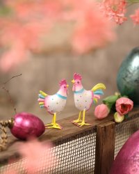 Mini Metall Hahn und Henne pastellfarben