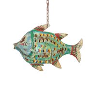 Metall Fisch Laterne zum Aufhängen grün bunt