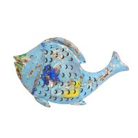 Metall Fisch Laterne hellblau Shabby Chic