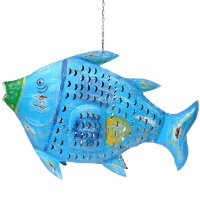 Metall Fisch Windlicht Laterne blau Metall Fisch Windlicht Laterne blau