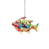 Metall Fisch Laterne klein bunt-gold Metall Fisch Laterne klein bunt-gold
