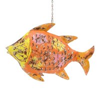 Metall Fisch Laterne orange rot mit gelb