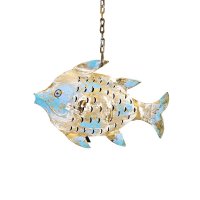 Metall Fisch Windlicht weiss gold blau
