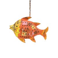 Metall Fisch Laterne zum Hängen und Stellen orange rot