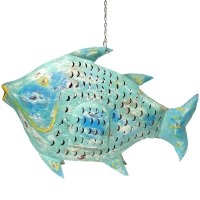 Metall Fisch Laterne XXL türkis mit gelb Metall Fisch Laterne XXL türkis mit gelb