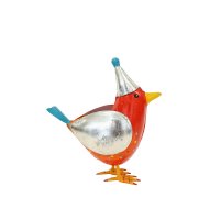 Metall Vogel "Rico" rot mit Mütze H20,5 cm