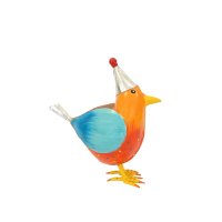 Metall Vogel "Rico" orange mit Mütze H20,5 cm