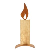 Holz Kerze mit Edelrost Flamme