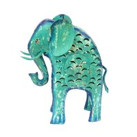 Metall Elefant Windlicht Laterne türkis grün