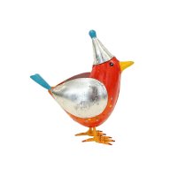 Metall Vogel "Rico" rot mit Mütze H20,5 cm